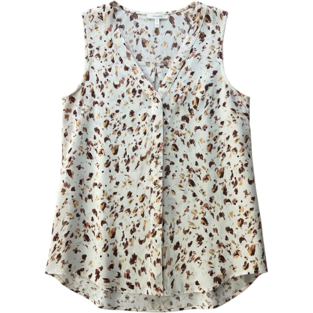 Maurices Womens XS Sleeveless Button Front V-Neck Abstract Blouse Boho White